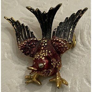 Vintage MAMSELLE Brooch Gold Figural Enamel Bird Chick Pin Wings 1.25” Swallow